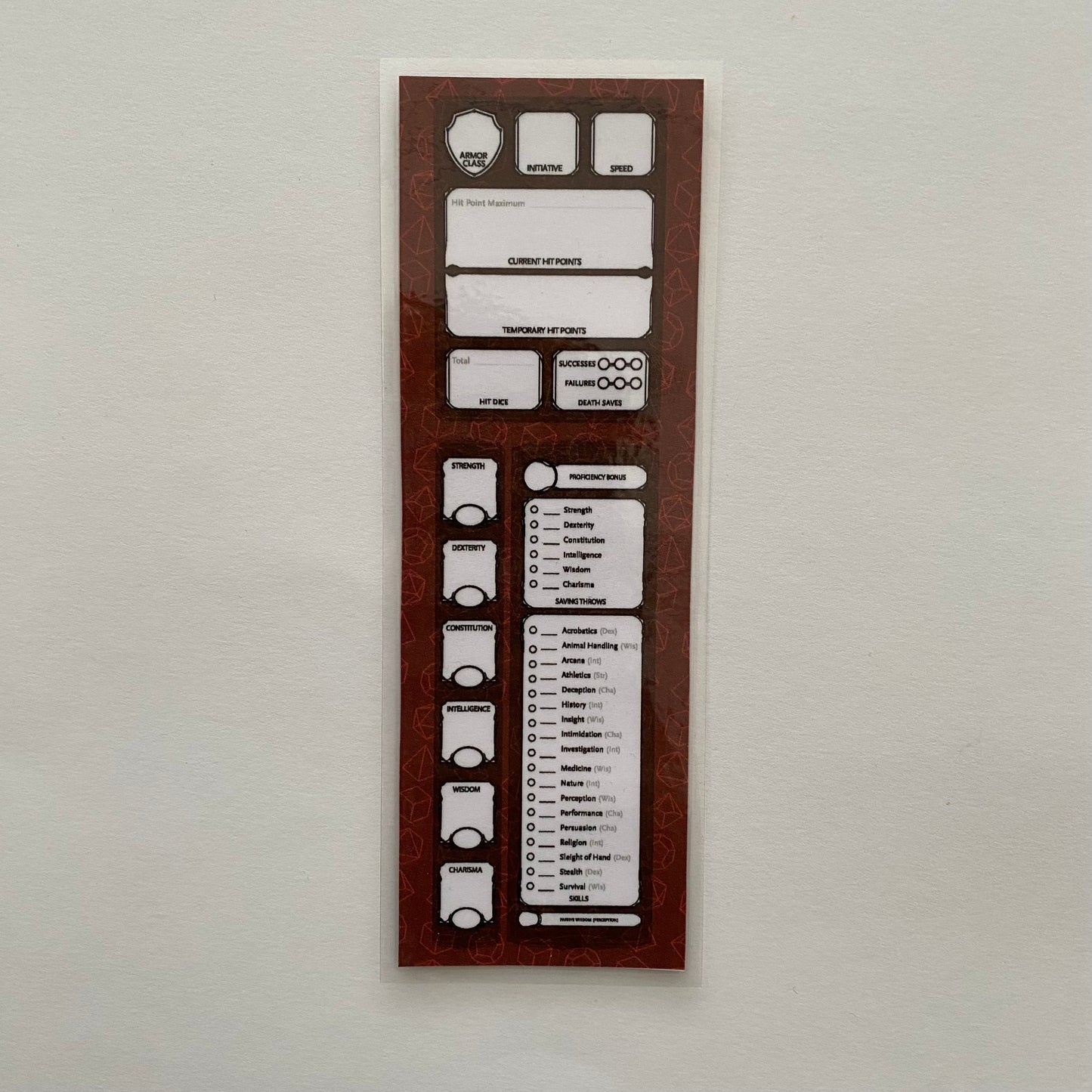 Dungeons & Dragons Bookmark – Character Sheet Design