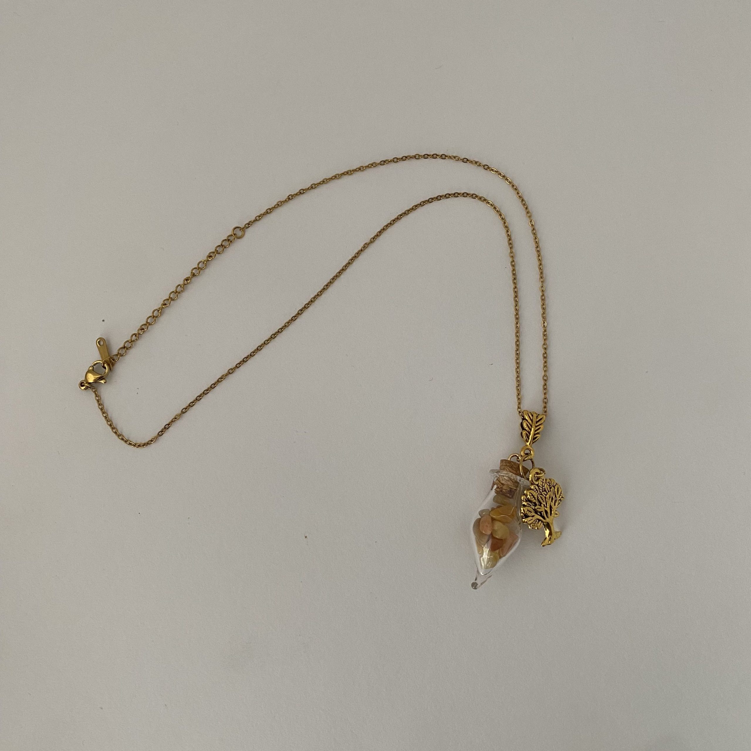 Glass Vial Necklace with Yellow Stones