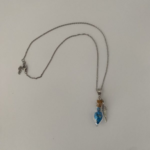 Glass Vial Necklace with Blue Stones