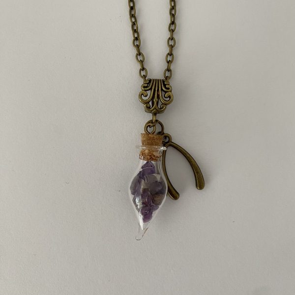 Glass Vial Necklace with Purple Stones - Image 2