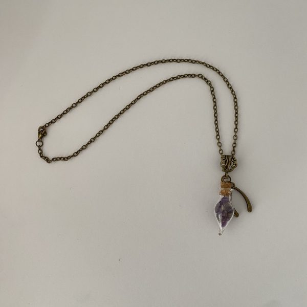Glass Vial Necklace with Purple Stones