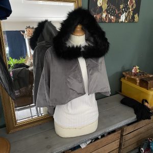 Grey Velvet Fantasy Cape with Faux Fur