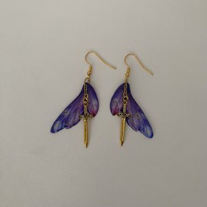 Purple Wing and Sword Earrings