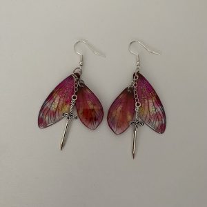 Pink Wing and Sword Earrings